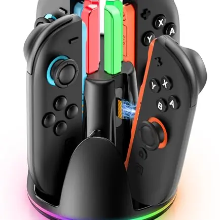 Rysker Switch 2 Ladestation für Joy-Con Controller mit 9 RGB Modi, magnetischer Ladung, 2,5 Std. Schnellladung