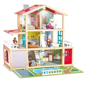 Hape Puppen-Villa Holz mit 10 Zimmern, kreatives Rollenspiel, inklusive Möbel, für Kinder ab 3 Jahren
