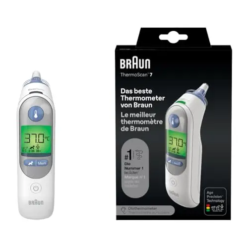 Braun ThermoScan 7 Ohrthermometer mit Age Precision | Farbcodiertes Display | Babyfreundlich