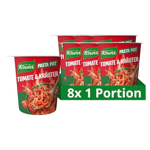 Knorr Pasta Snack Pot Tomate & Kräuter - Instant Nudeln in 5 Minuten, 8 x 69 g