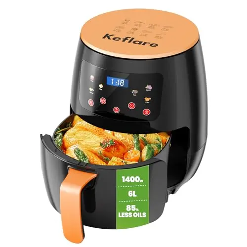 Air Fryer Heißluftfritteuse 6L, 1400W mit Touchscreen, 6 Programme, fettarm, leise