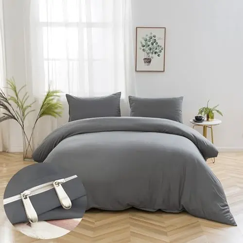 AYSW Microfaser Bettwäsche Set 200x200 cm mit 2 Kissenbezügen 80x80 cm - Grau