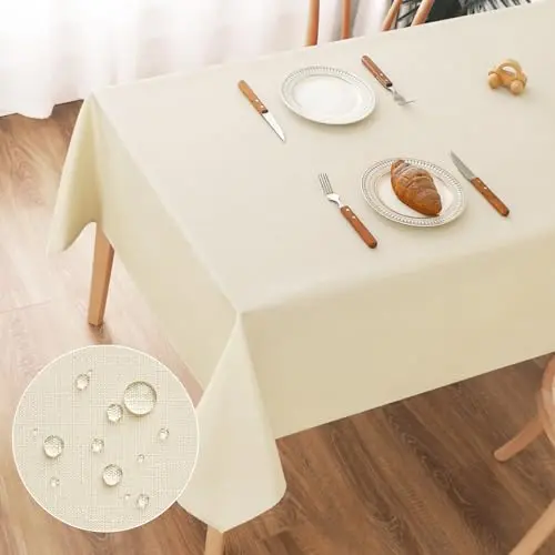AooHome Abwaschbare Tischdecke Beige 140x240cm - Wasserabweisend mit Lotuseffekt für Wohn- und Esszimmer, Balkon, Garten