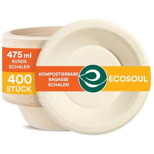 ECO SOUL 100% kompostierbare Suppenschalen 16 oz – 400 Stück | umweltfreundlich & mikrowellengeeignet