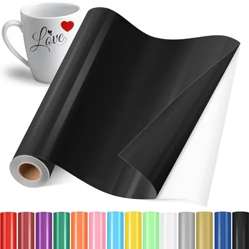 YAFLC Selbstklebende Plotterfolie Schwarz 30.5x400cm - Ideal für DIY Geschenke und Dekoration