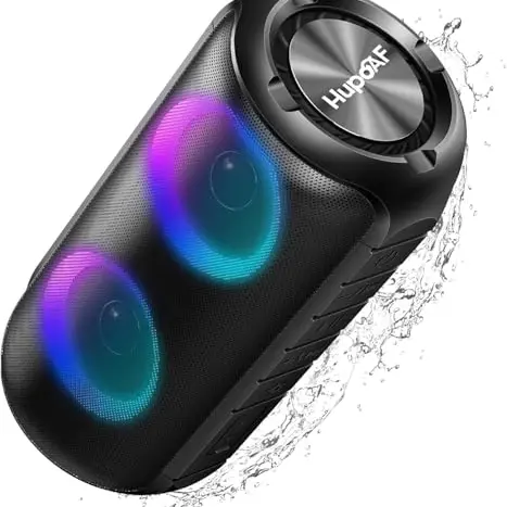 Hupoaf Bluetooth Lautsprecher mit Licht, Tragbare Musikbox mit Tiefer Bass, IPX7 Wasserdicht für Outdoor und Party