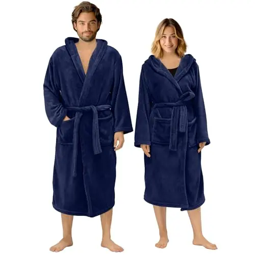 HOMELEVEL Unisex Bademantel, kuschelweich, Kapuzen-Saunamantel aus Mikrofaser, verschiedene Größen