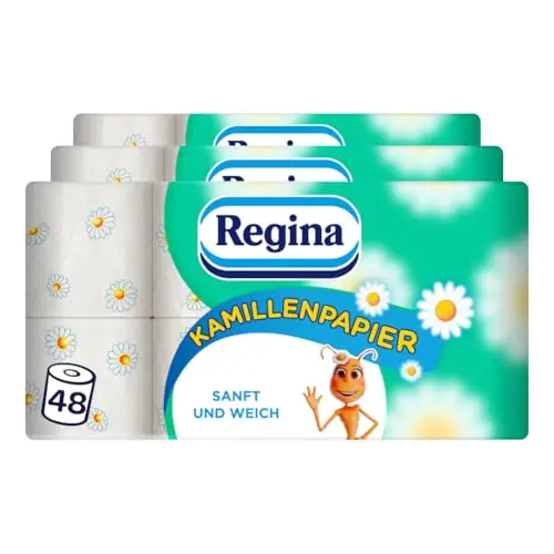 Regina Kamillenpapier 48 Rollen - 3 x 16 Einzelpackungen, sanft und zuverlässig mit Kamille