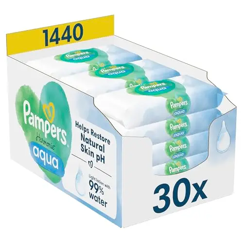 Pampers Harmonie Aqua Baby Feuchttücher, 1440 Tücher für sanften Hautschutz