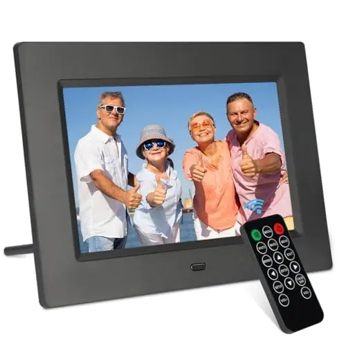TSITSC 7 Zoll Digitaler Bilderrahmen mit Kalender, Uhr, Musik, Foto- und Videoplayer (Schwarz)