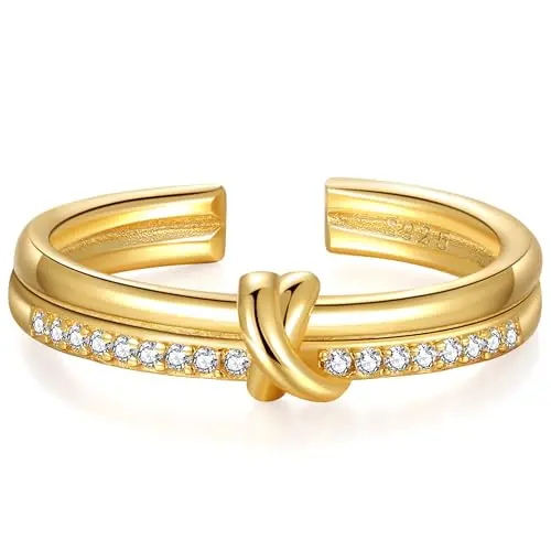 RANKEEF Goldring für Damen - Verstellbarer 14K vergoldeter Ring mit Zirkonia - Wasserfest
