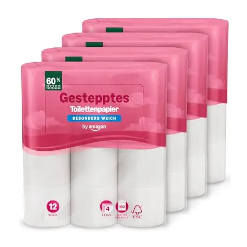 Amazon Toilettenpapier, 4-lagig, Besonders weich, 48 Rollen (12 Rollen, 4-er Pack), FSC-zertifiziert