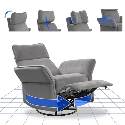 FLEXISPOT Relaxsessel mit Liegefunktion und 3D Kopfstütze, Fernsehsessel mit verstellbarer Rückenlehne (Grau)