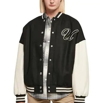 Urban Classics Damen Oversized College Jacke schwarz/weiß XL