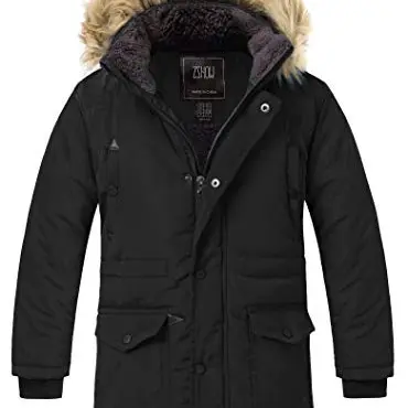 ZSHOW Jungen Winterjacke, gefüttert, wasserabweisend, mit Kapuze, Schwarz, Größe 140-146