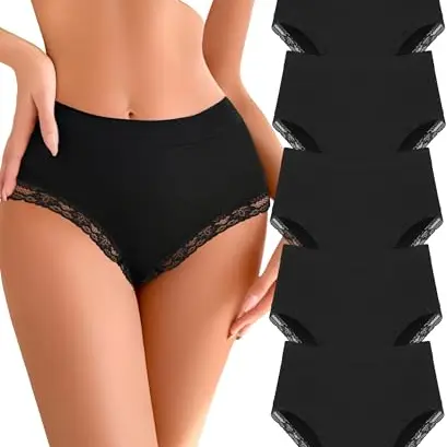 Sth Big High Waist Unterhosen für Damen, nahtlose Brazilian Slips mit Spitze, 5er-Pack