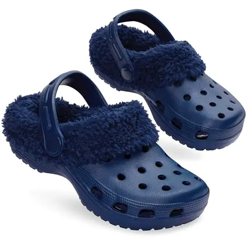 CityComfort Kinder Hausschuhe mit Sherpa-Futter, Größe 27-33, Marine, mit Riemen – Perfekt für Mädchen im Winter
