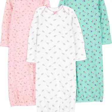 Carter's Simple Joys Babys Nachthemd, 3er Pack, Baumwolle, Pink/Mint/Weiß