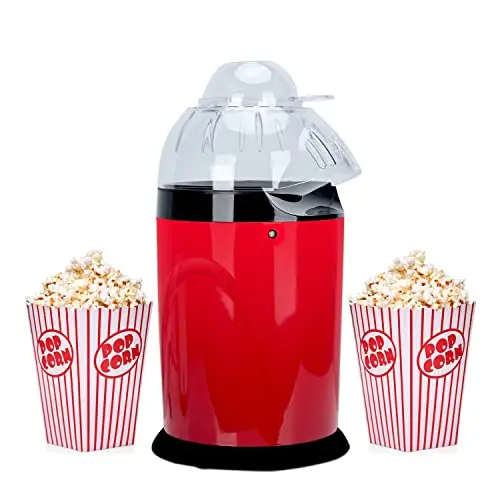 Podazz Elektrische Popcornmaschine 1200W – Gesunde Heißluft-Popcornmaschine für Zuhause und Partys (rot)