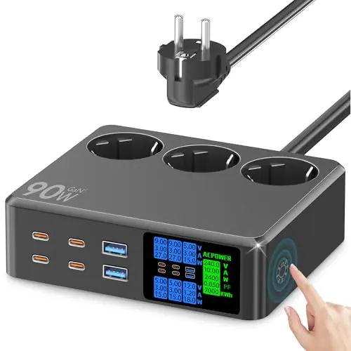 CKCN Steckdosenleiste 6-Port mit USB C und LED Anzeige, 1.2M Verlängerungskabel, Schwarz