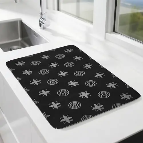 Vinlley Spülmatte 30x40 cm – Rutschfeste, wasserabsorbierende Abtropfmatte für Küche, Schwarz Grau, 2er Pack