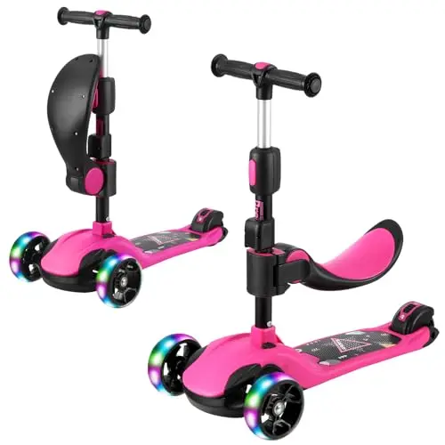 BremToy Kinderroller mit abnehmbaren Sitz und LED-Rädern, faltbar für Kinder von 1-12 Jahren