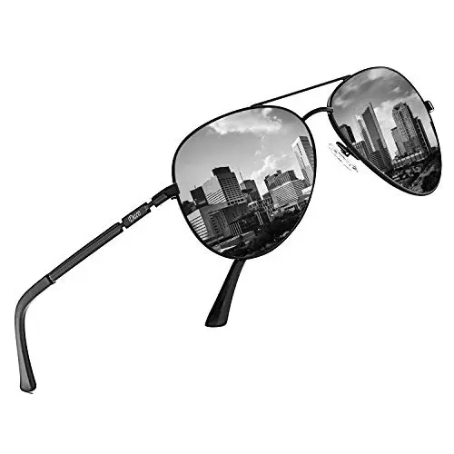 DUCO Pilotensonnenbrille UV400 Polaroid für Herren und Damen, Retro Metallrahmen, Schwarz/Grau, Modell 3025K