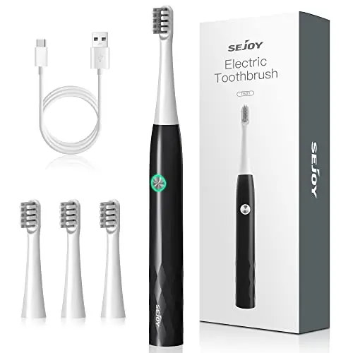 Sejoy Elektrische Zahnbürste, wiederaufladbar mit 4 Bürstenköpfen & 3 Modi, inkl. Smart Timer, schwarz