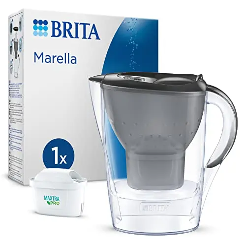 BRITA Wasserfilter-Kanne Marella graphit (2,4l) mit MAXTRA PRO Kartusche – Tischwasserfilter für reines Trinkwasser
