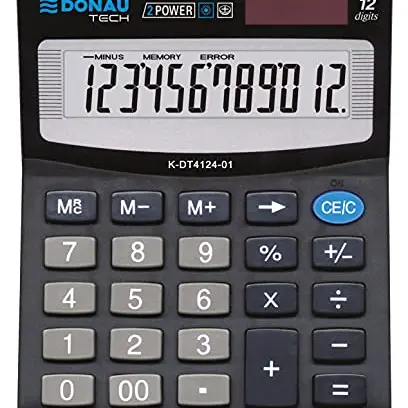Tischrechner DONAU TECH K-DT4124-01 12-stellig mit Wurzelfunktion, Dual-Power, kompakt, schwarz, 5 Jahre Garantie