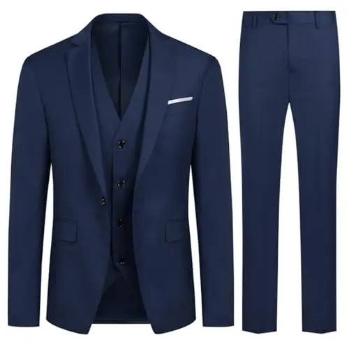 Slim Fit Anzug Herren 3-teilig für Business und Hochzeit – Marineblau, Größe XL