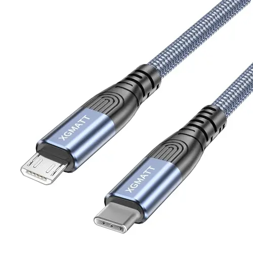XGMATT USB C zu Micro USB Kabel 3M, Nylon Ladekabel für Samsung, Huawei, Redmi, Nokia, Kindle - Blau