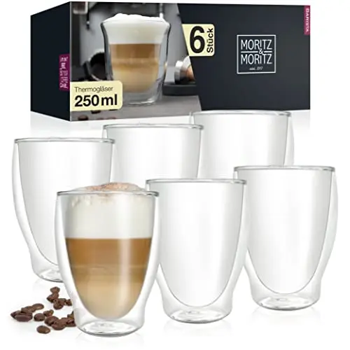 Moritz & Moritz Barista Milano 6er Set Cappuccino Gläser – Doppelwandig, Spülmaschinengeeignet