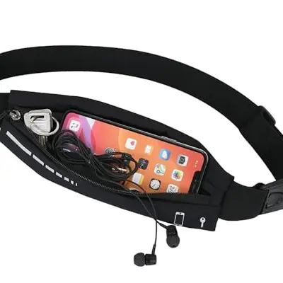 Laufgürtel für Damen und Herren - Moderne Hüfttasche zum Joggen, kompatibel mit Smartphones bis 6,5 Zoll, Schwarz