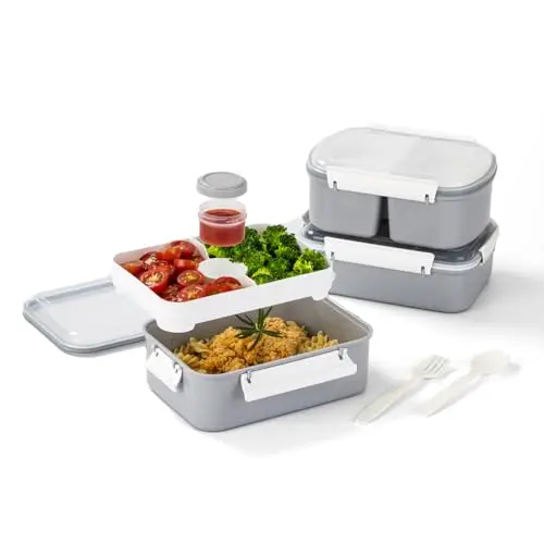 Lille Home Lunchboxen Set, 3er-Pack große Bento-Boxen für Salate und Snacks, mikrowellengeeignet