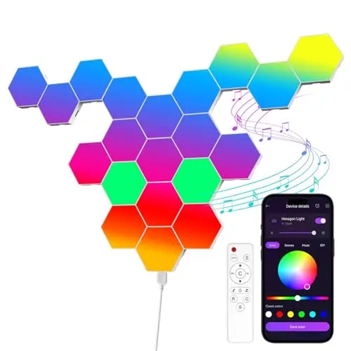 20er Set Hexagon LED Panels - Musik Sync, App- und Fernbedienung, Dekorative Wandleuchte für Gaming und Smart Home