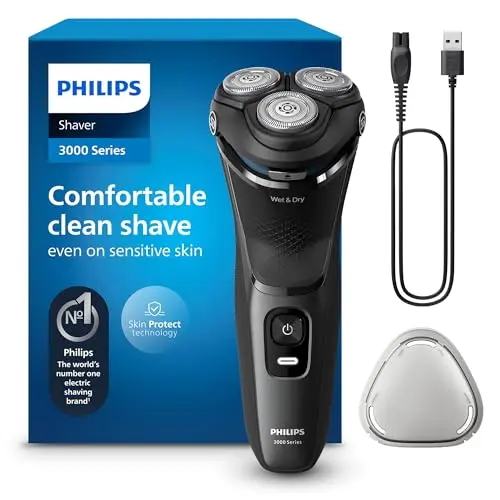 Philips Shaver Series 3000 – Elektrischer Nass- und Trockenrasierer für Männer, kabellos mit Bartschneider, Anthrazit