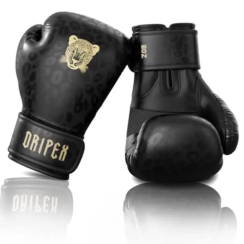 Dripex Boxhandschuhe, 8 oz, Boxing & Muay Thai Sparring, Schwarz Leopard, für Männer, Frauen & Jugendliche