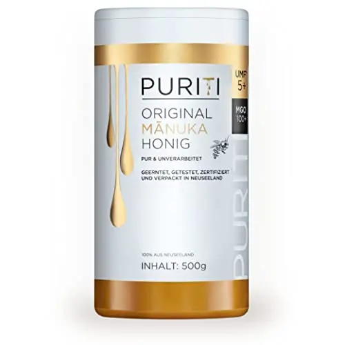 PURITI Manuka Honig MGO 100+ 500g - Reines Naturprodukt aus Neuseeland, Laborgeprüft, Ohne Zusatzstoffe