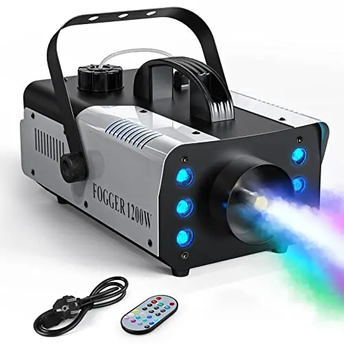 UKing 1200W Mini Nebelmaschine mit RGB LED-Lichtern, Fernbedienung und 1L Tank für Halloween, Party und Events