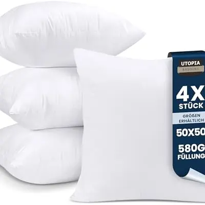 Utopia Bedding 4er Set Kissen 50 x 50 cm, Innenkissen für Sofa und Bett (Weiß)