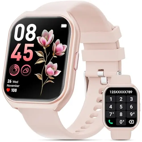 Smartwatch für Männer und Frauen, 1.85" HD Fitnessuhr mit Telefonfunktion, IP68 wasserdicht, für Android & iOS (Rosa)