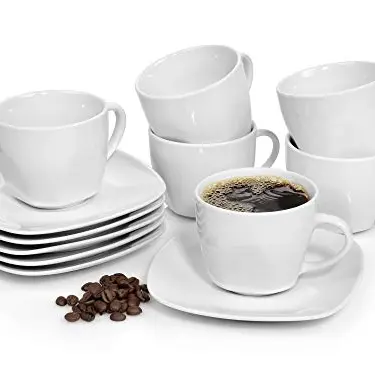SÄNGER | 12-teiliges Kaffeetassen Set Bilgola für 6 Personen, Porzellan, Eckiges Design