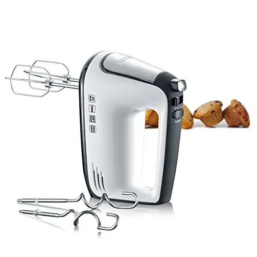 SEVERIN Handmixer, 5 Geschwindigkeitsstufen, 2 Rührbesen & Knethaken, 400 W, weiß-schwarz