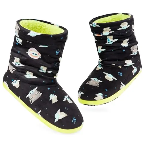 Disney Stitch und Baby Yoda Damen Hausschuhe mit Rutschfester Sohle, gefüttert, Mehrfarben, 34-35 EU