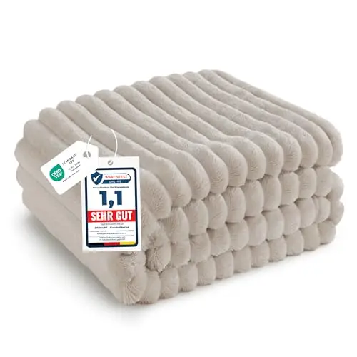 BEDSURE Kuscheldecke Beige 150 x 200 cm – Weiche und Warme Wohndecke für Zimmer Deko