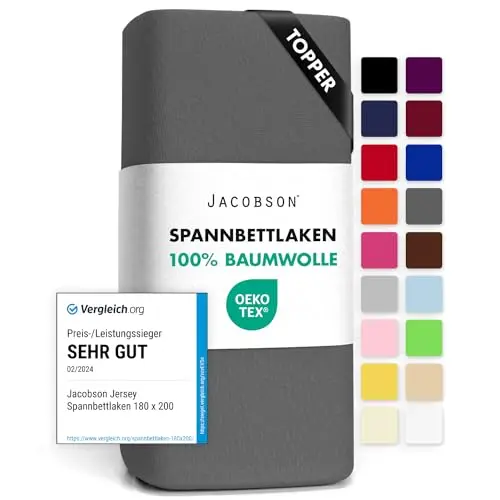 Jacobson Jersey Spannbettlaken Baumwolle 180-200x200 cm, Anthrazit