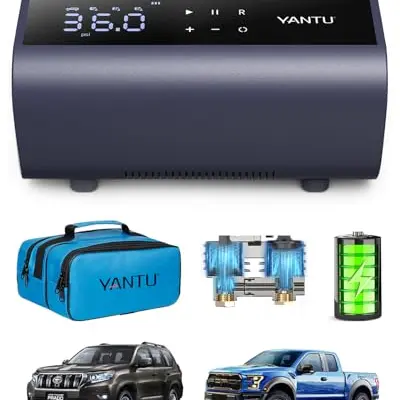YANTU Akku-Reifenfüller, tragbare Luftpumpe für Autos, Doppelzylinder, Druckmesser mit 8,3-Zoll-Display (Blau)