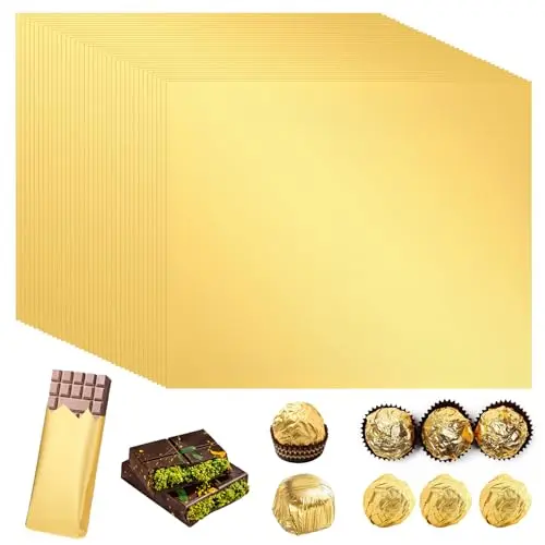 100 Stück Goldfolie Papier für Schokoladen Verpackungen – Quadratisches Bonbonpapier für DIY Dekoration