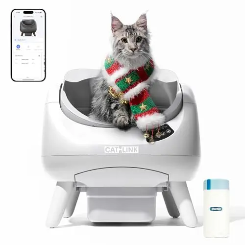 CATLINK Selbstreinigende Katzentoilette XXL, Offenes Design für Mehrkatzenhaushalte, 12L Volumen (Weiß)